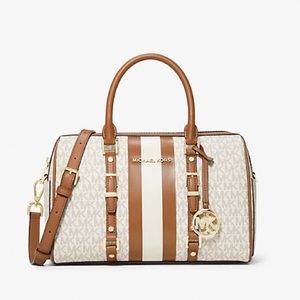 Michael Kors Bedford Travel Medium Logo Stripe Duffel Satchel